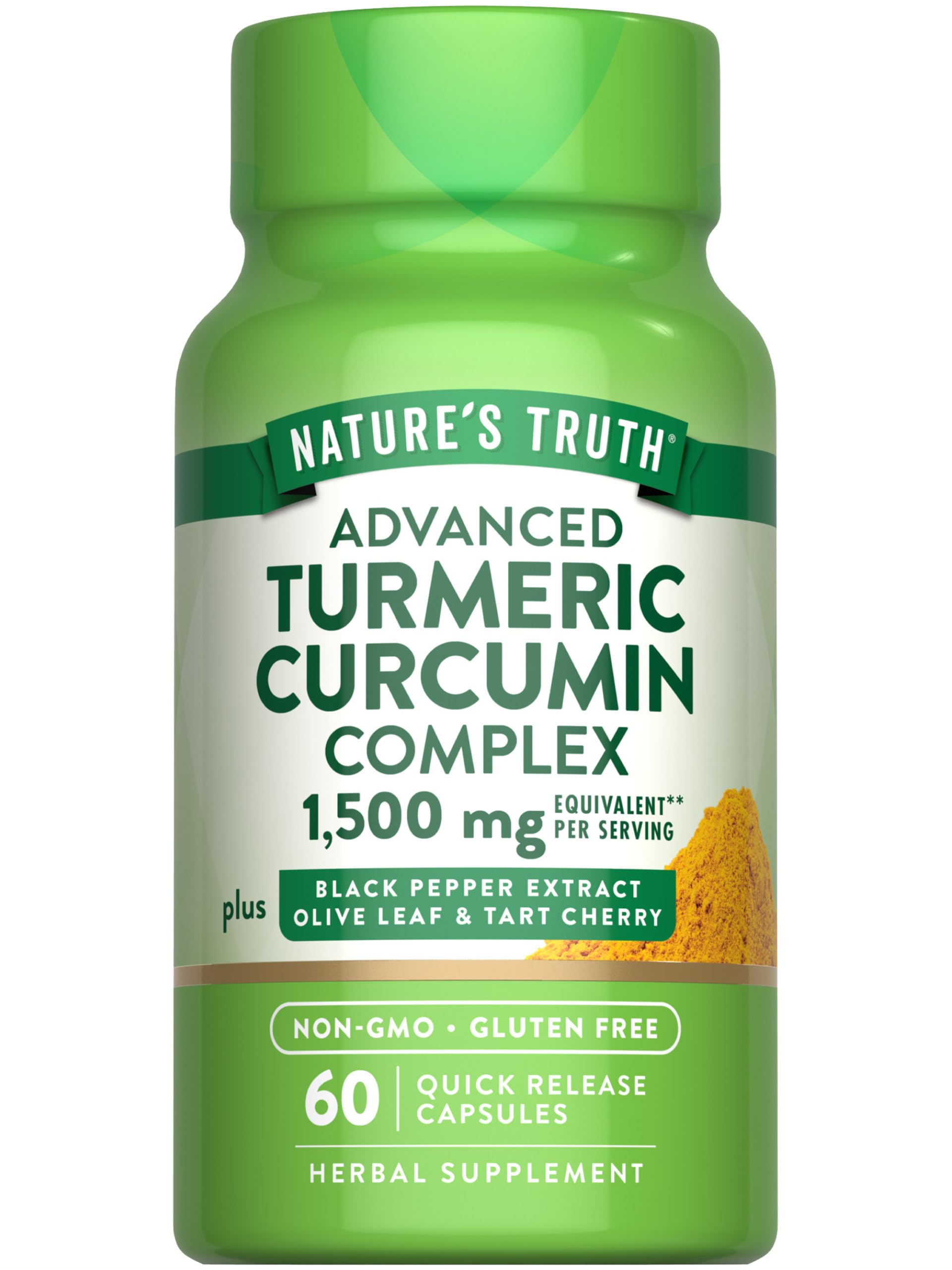 Nature's Truth Turmeric Curcumin 1500 mg – 60 Capsules | Black Pepper, Olive Leaf & Tart Cherry | Non-GMO & Gluten Free