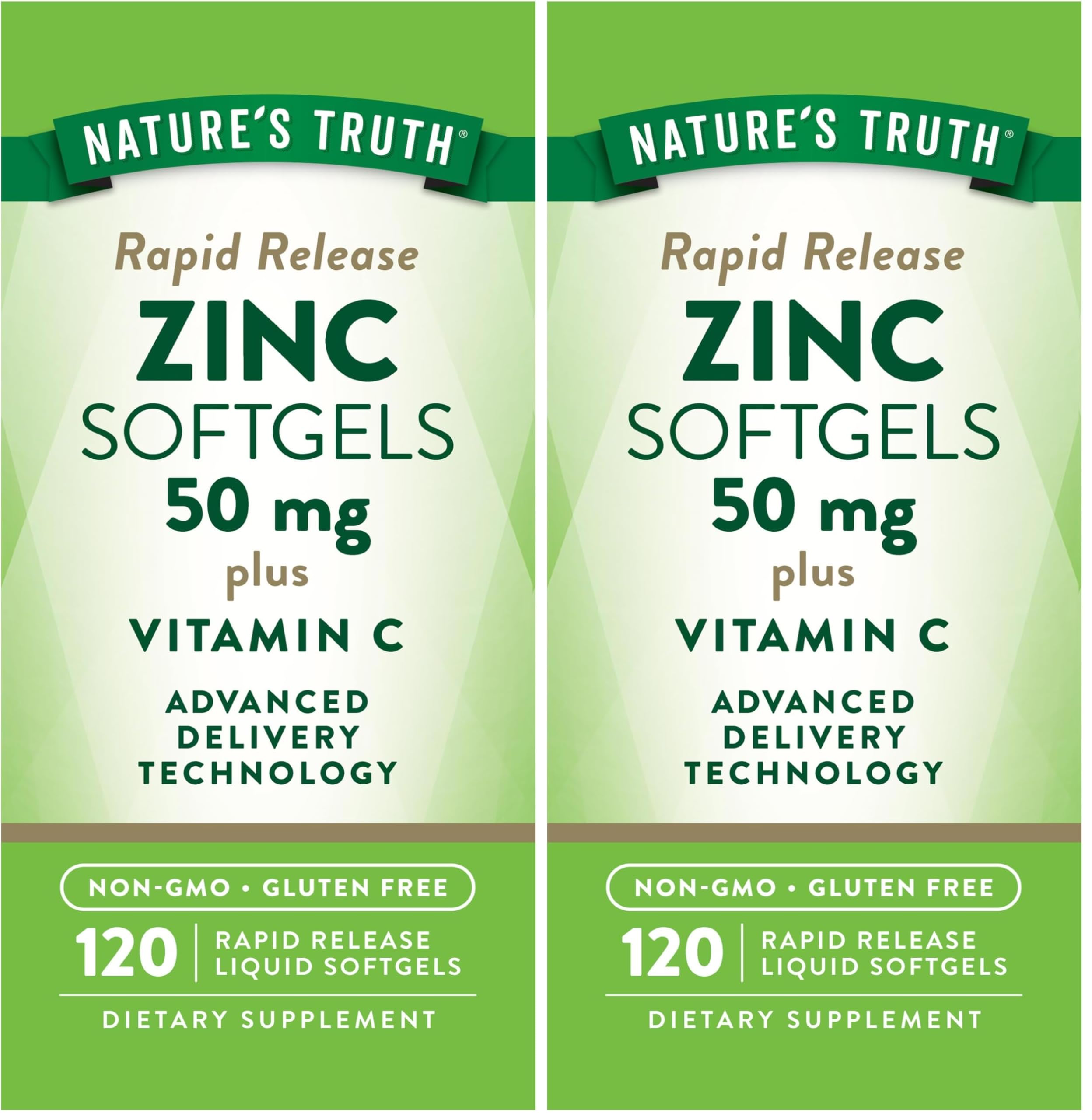 Nature's Truth Zinc with Vitamin C – 50mg, 120 Softgels (Pack of 2) | Non-GMO & Gluten Free
