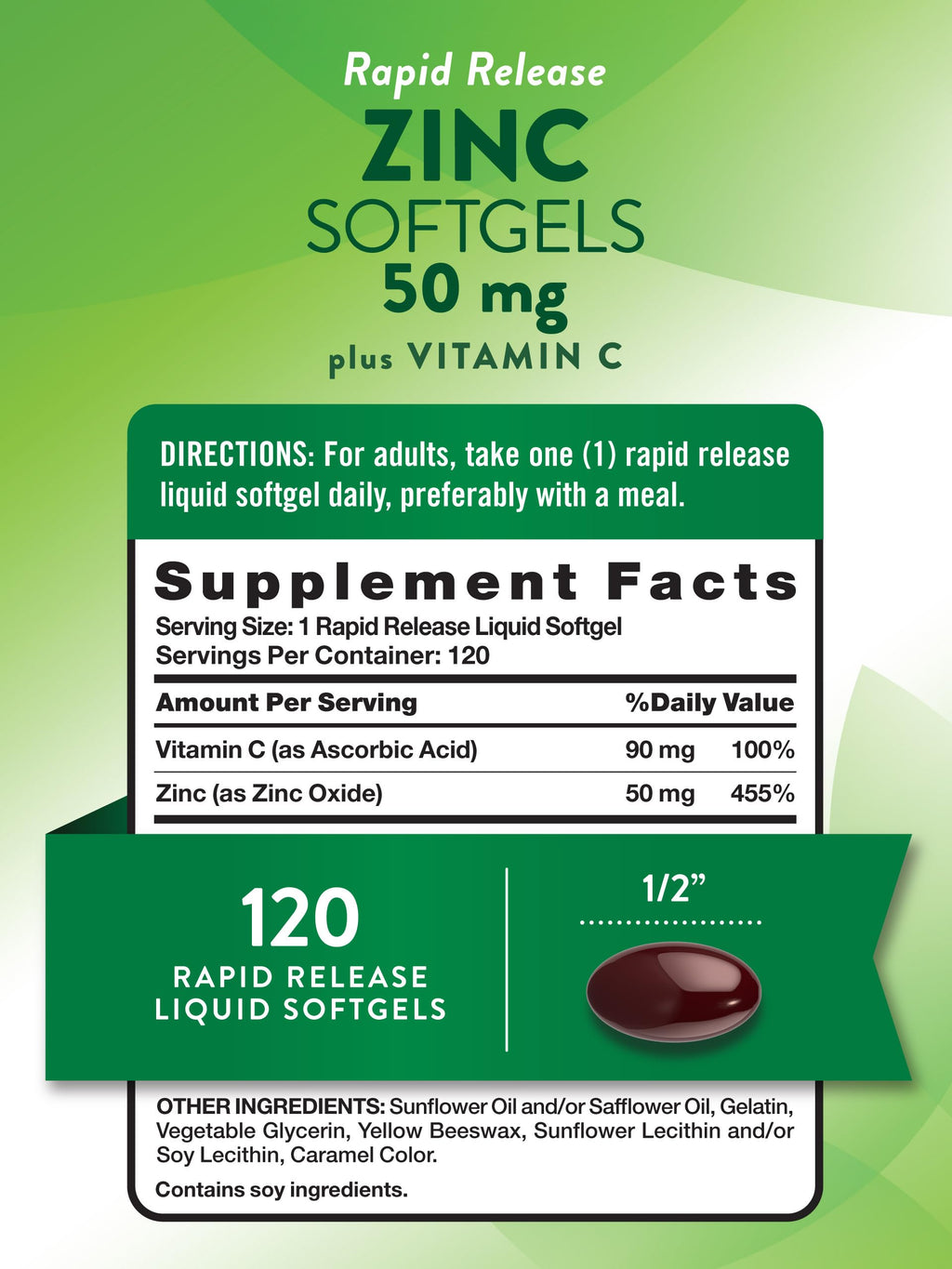 Nature's Truth Zinc with Vitamin C – 50mg, 120 Softgels (Pack of 2) | Non-GMO & Gluten Free