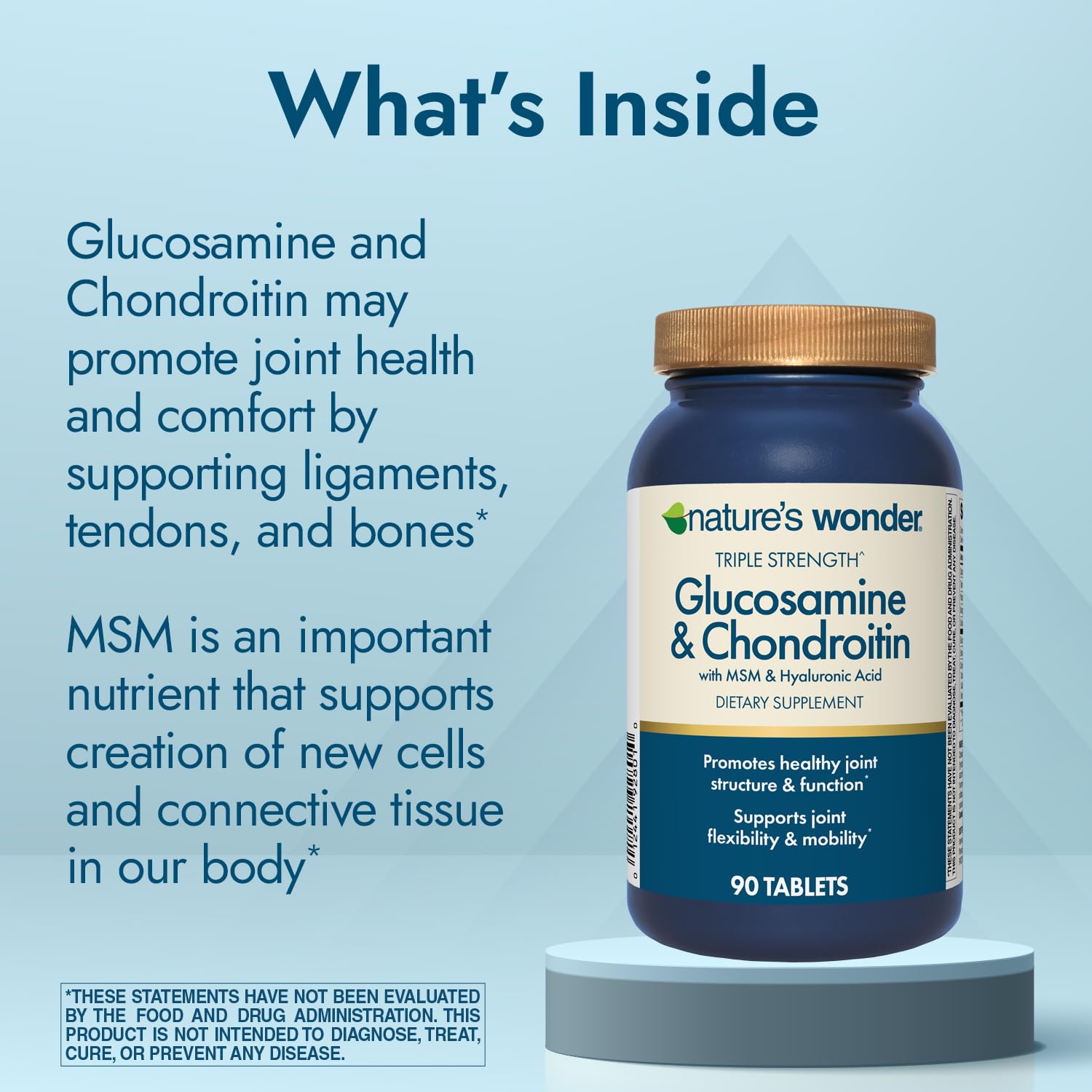 Nature's Wonder Triple Strength Glucosamine Chondroitin with MSM & Hyaluronic Acid for Joint Health – 90 Tablets (Pack of 2)