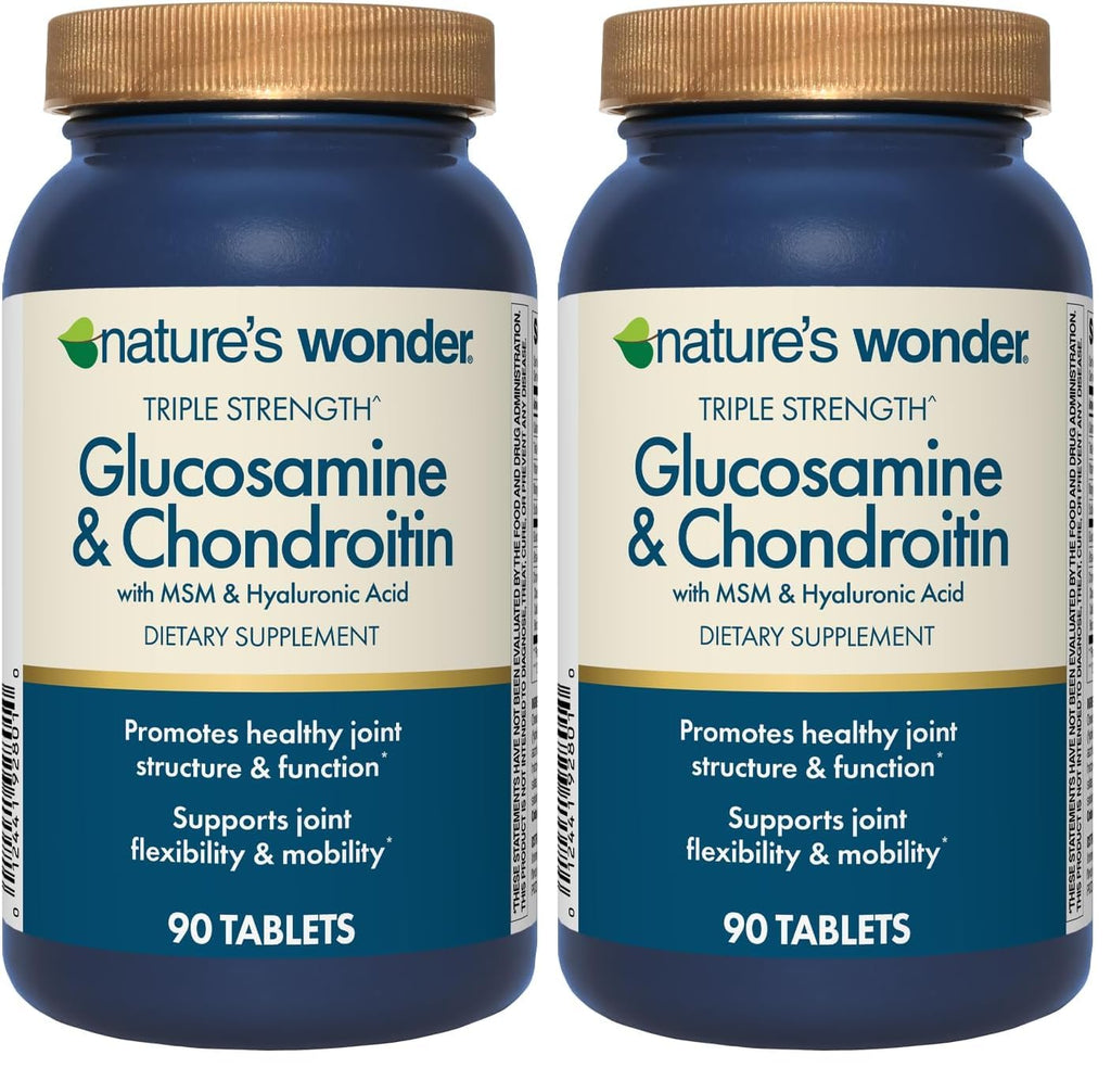Nature's Wonder Triple Strength Glucosamine Chondroitin with MSM & Hyaluronic Acid for Joint Health – 90 Tablets (Pack of 2)