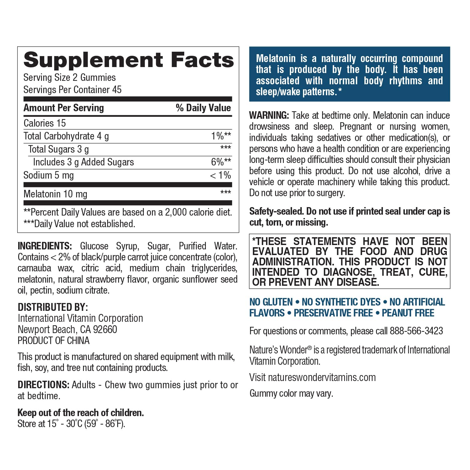 Nature's Wonder Drug-Free Melatonin Gummies – 10 mg, 90 Count (Pack of 2)