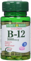 Nature's Bounty Vitamin B-12 1000 mcg Tablets, 100 Count | High-Potency B-12 Supplement