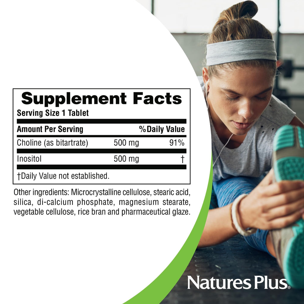 Natures Plus Choline & Inositol 500 mg - 60 Vegetarian Tablets | Nervous System & Liver Support
