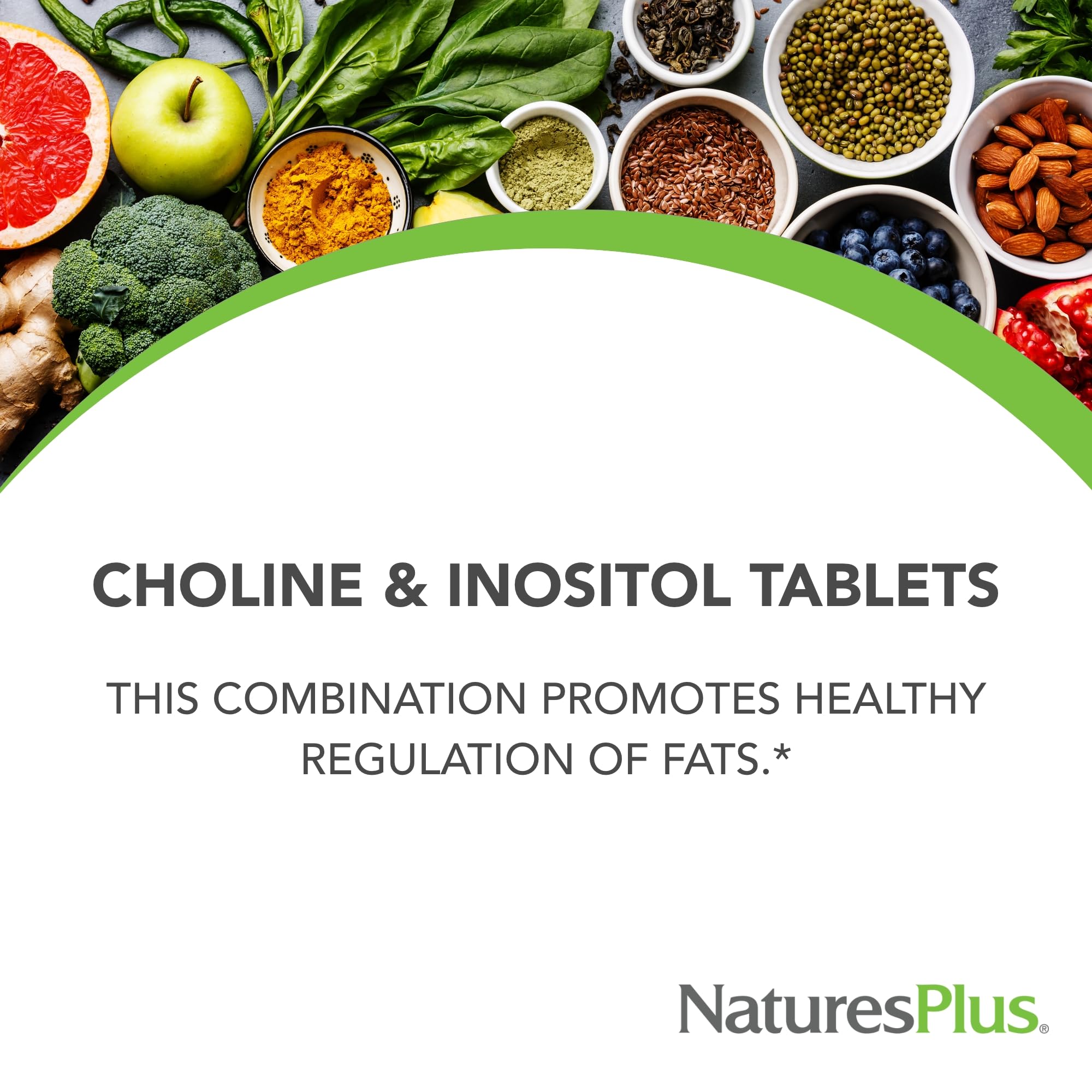 Natures Plus Choline & Inositol 500 mg - 60 Vegetarian Tablets | Nervous System & Liver Support