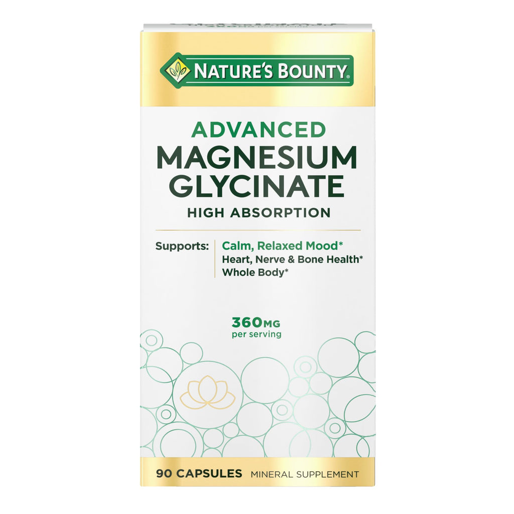 Nature's Bounty Calm Magnesium Glycinate Supplement – High Absorption, 360mg | 90 Capsules