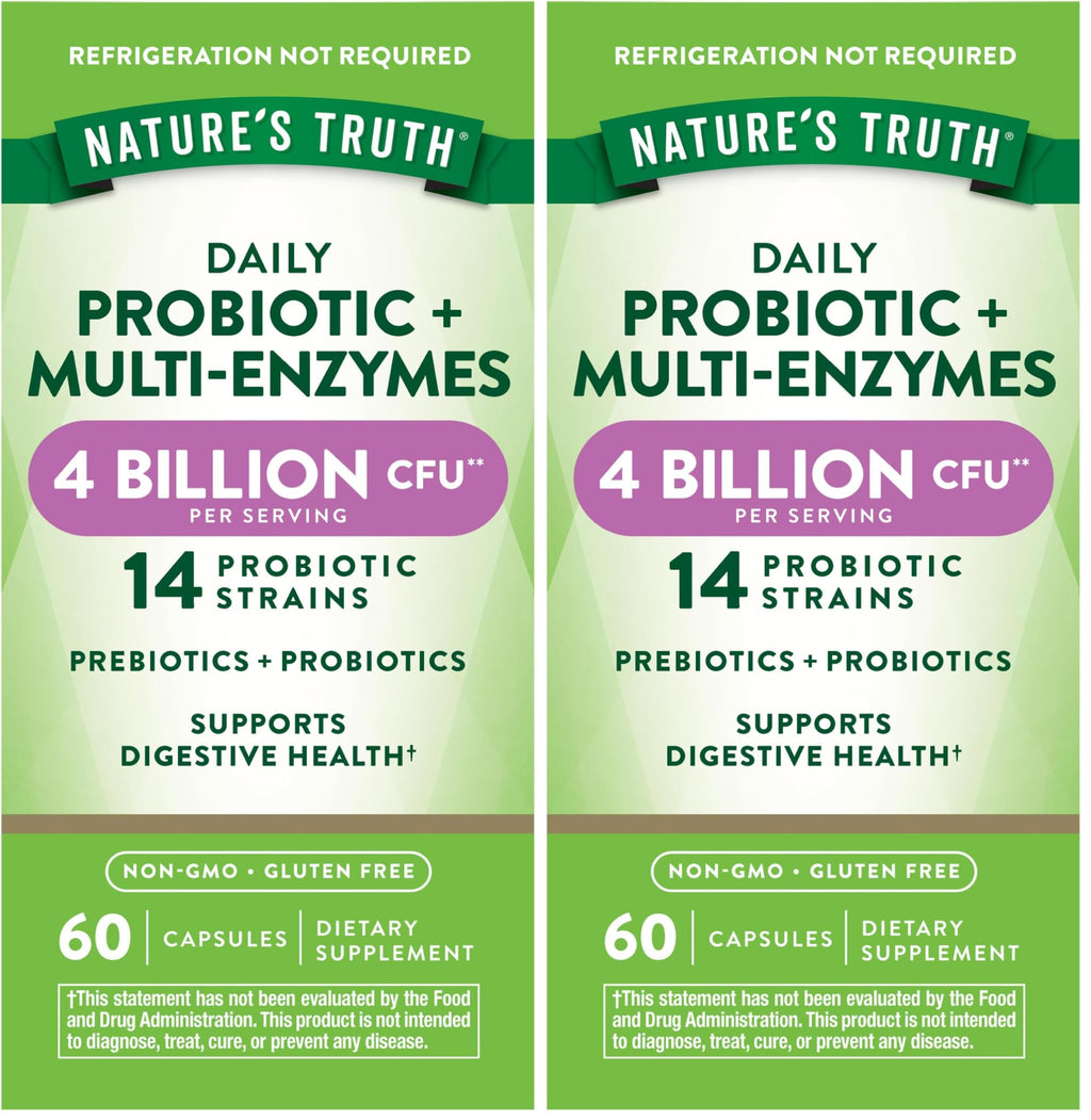 Nature's Truth Probiotics with Enzymes – 60 Capsules (Non-GMO, Gluten Free) – Pack of 2