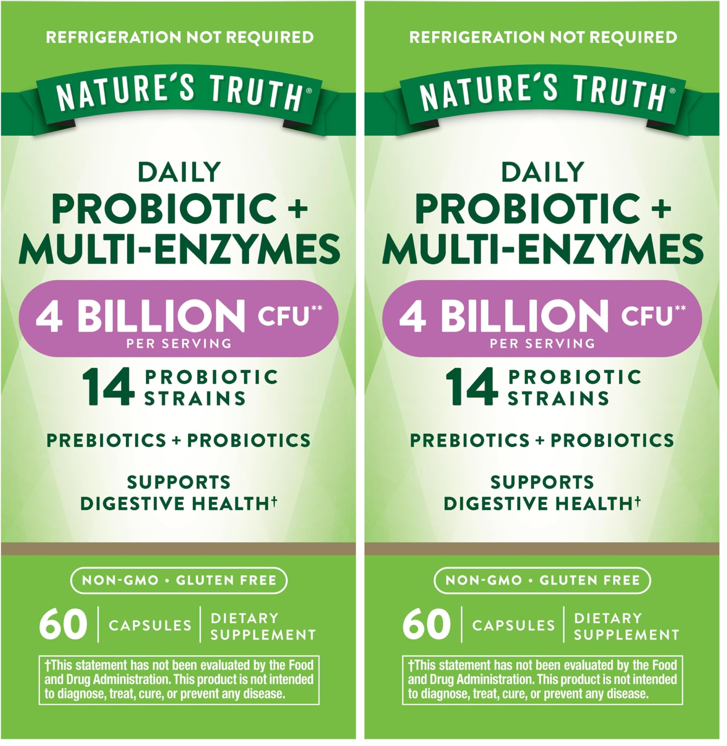 Nature's Truth Probiotics with Enzymes – 60 Capsules (Non-GMO, Gluten Free) – Pack of 2