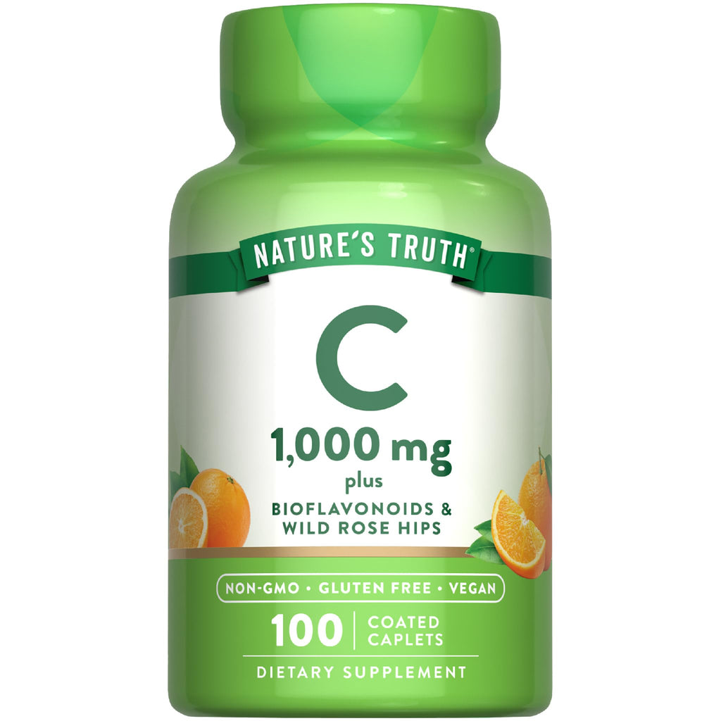 Nature's Truth Vitamin C 1000mg with Bioflavonoids & Rose Hips – 100 Caplets, Vegan, Non-GMO, Gluten Free