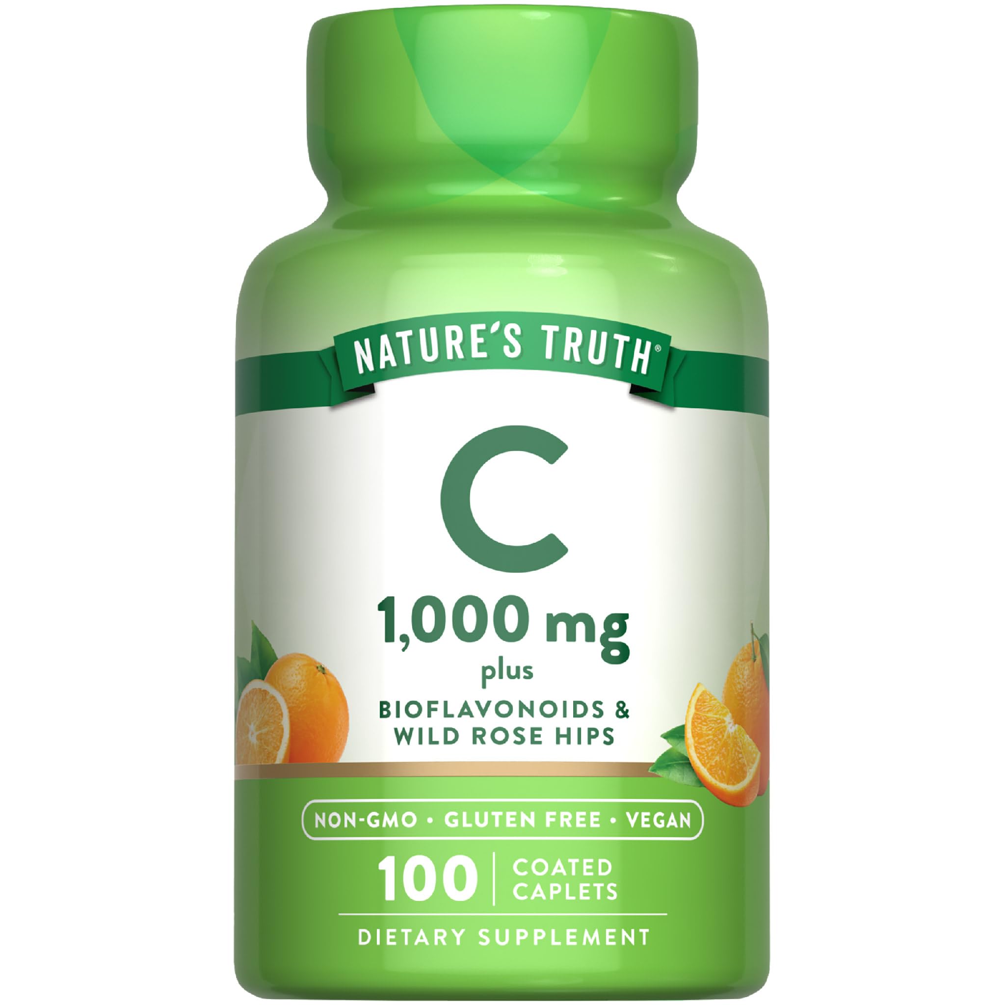 Nature's Truth Vitamin C 1000mg with Bioflavonoids & Rose Hips – 100 Caplets, Vegan, Non-GMO, Gluten Free