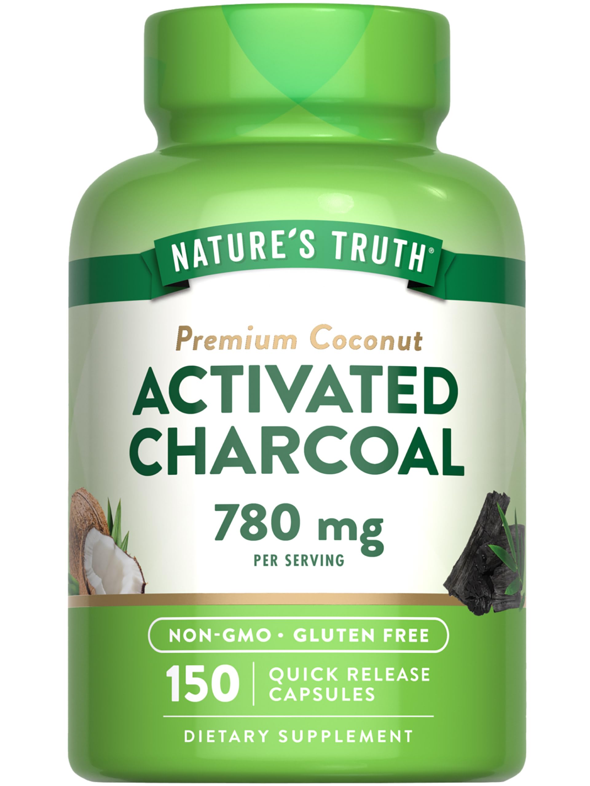Nature's Truth Activated Charcoal Capsules 780 mg – 150 CT – Coconut Shells – Non-GMO and Gluten Free