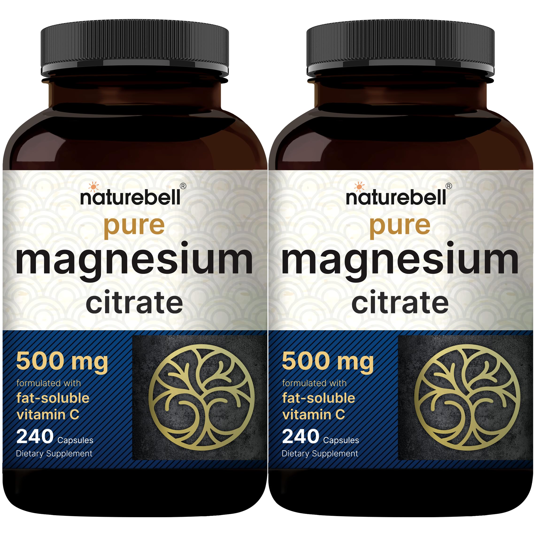 NatureBell 2 Pack Magnesium Citrate 500mg – 480 Capsules | 2-in-1 Vitamin C