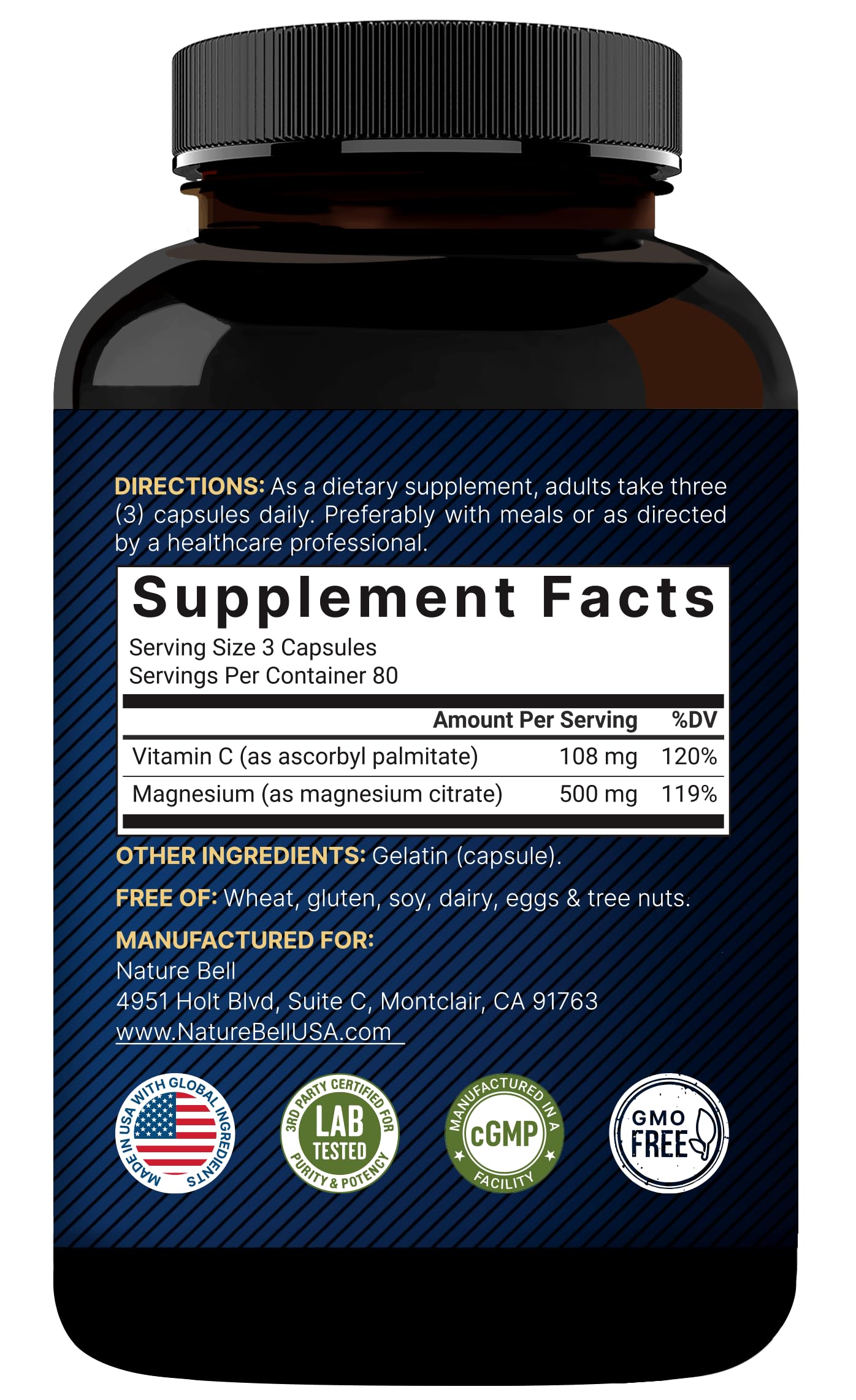 NatureBell 2 Pack Magnesium Citrate 500mg – 480 Capsules | 2-in-1 Vitamin C