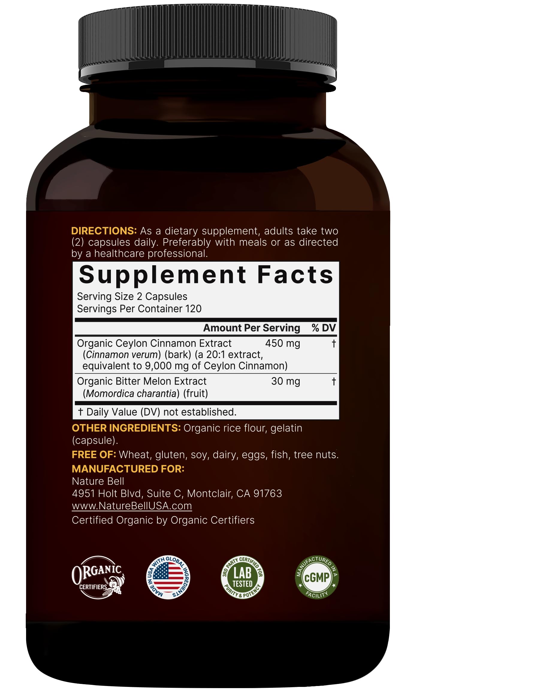 NatureBell 2 Pack Ceylon Cinnamon 9000mg Per Serving + Organic Bitter Melon – 480 Capsules | Non-GMO, Gluten Free