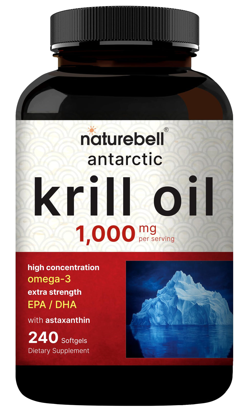 NatureBell Antarctic Krill Oil 1000mg | 240 Softgels | Omega-3 EPA & DHA | No Aftertaste