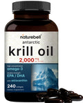 NatureBell Antarctic Krill Oil 2000mg - 240 Softgels - 3x Strength | EPA 240mg DHA 160mg Astaxanthin 800mcg