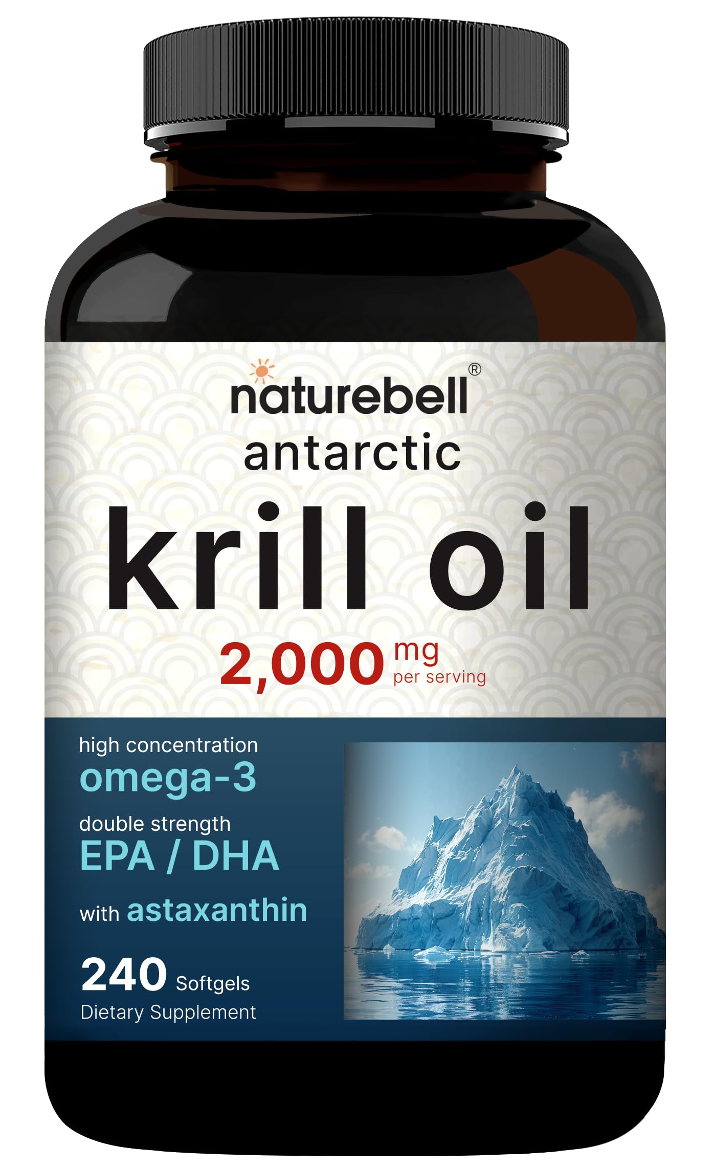 NatureBell Antarctic Krill Oil 2000mg - 240 Softgels - 3x Strength | EPA 240mg DHA 160mg Astaxanthin 800mcg