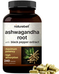 NatureBell Ashwagandha with Black Pepper - 240 Capsules | High Absorption, Extra Strength Root Extract | Non-GMO