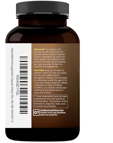 NatureBell Ashwagandha with Black Pepper - 240 Capsules | High Absorption, Extra Strength Root Extract | Non-GMO