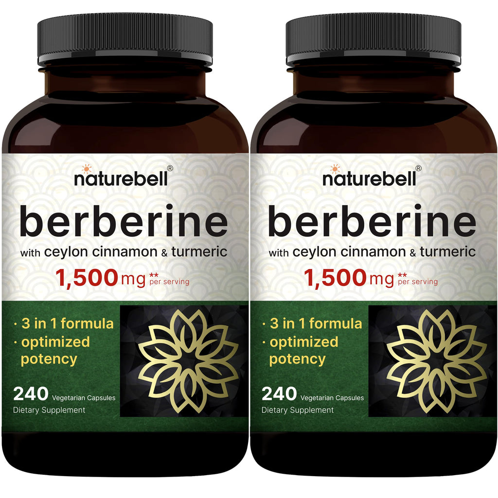 NatureBell Berberine 1500mg with Cinnamon & Turmeric – 2 Pack Veggie Capsules | 97% Pure Berberine HCl