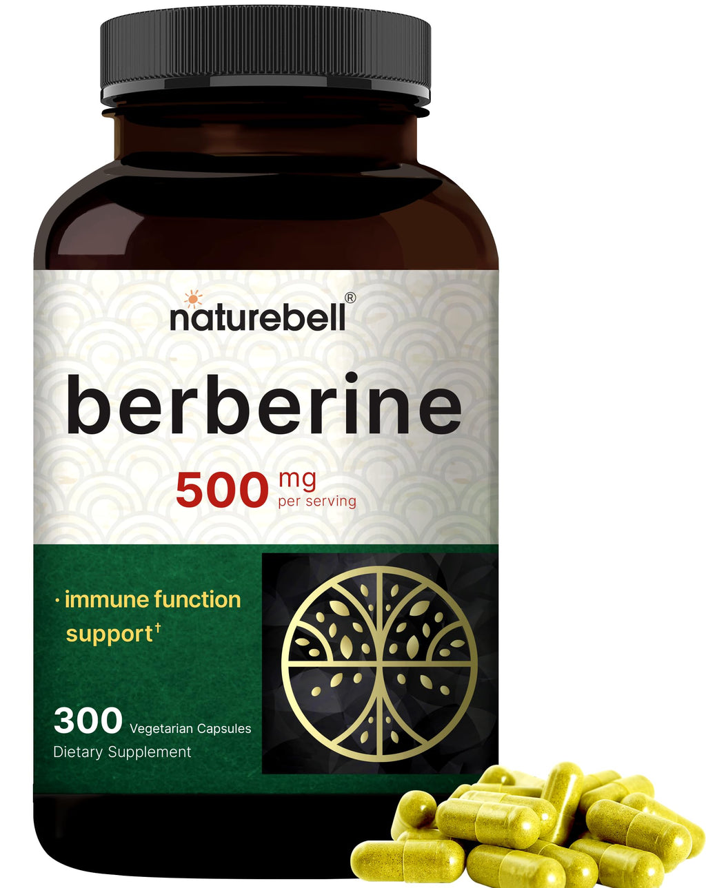 NatureBell Berberine 500mg – 300 Veggie Capsules | 5:1 Root Extract, Plant Based