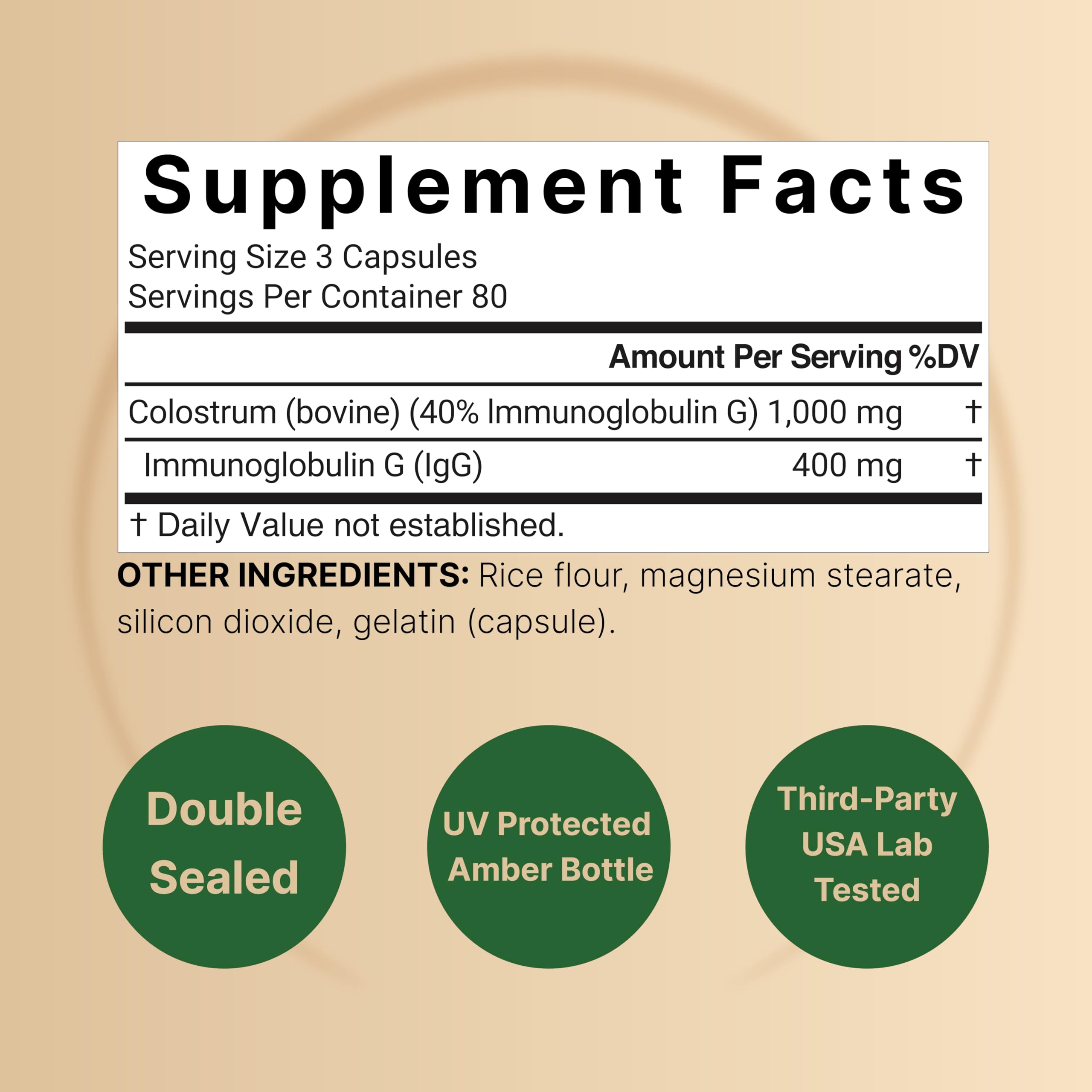 NatureBell Bovine Colostrum 1,000mg (240 Caps) – 40% IgG, Non-GMO | Gut Health & Immunity