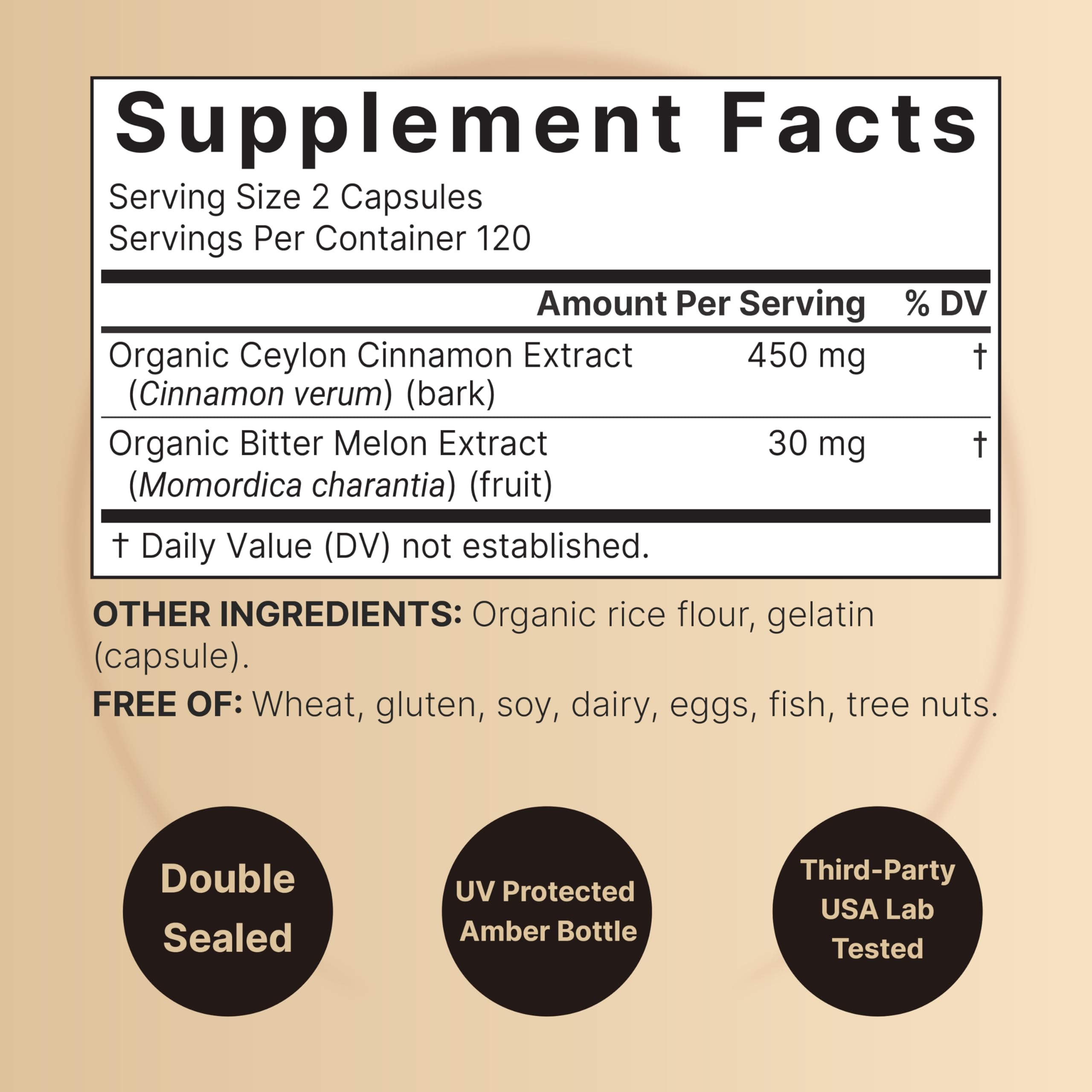 NatureBell Ceylon Cinnamon Per Serving - 240 Capsules | Organic Sri Lanka Cinnamon & Bitter Melon 2-in-1 Support | Non-GMO, Gluten-Free