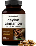 NatureBell Ceylon Cinnamon Per Serving - 240 Capsules | Organic Sri Lanka Cinnamon & Bitter Melon 2-in-1 Support | Non-GMO, Gluten-Free