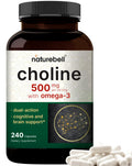 NatureBell Choline 500mg + Omega-3 - 240 Capsules | Prenatal Support & Brain Health
