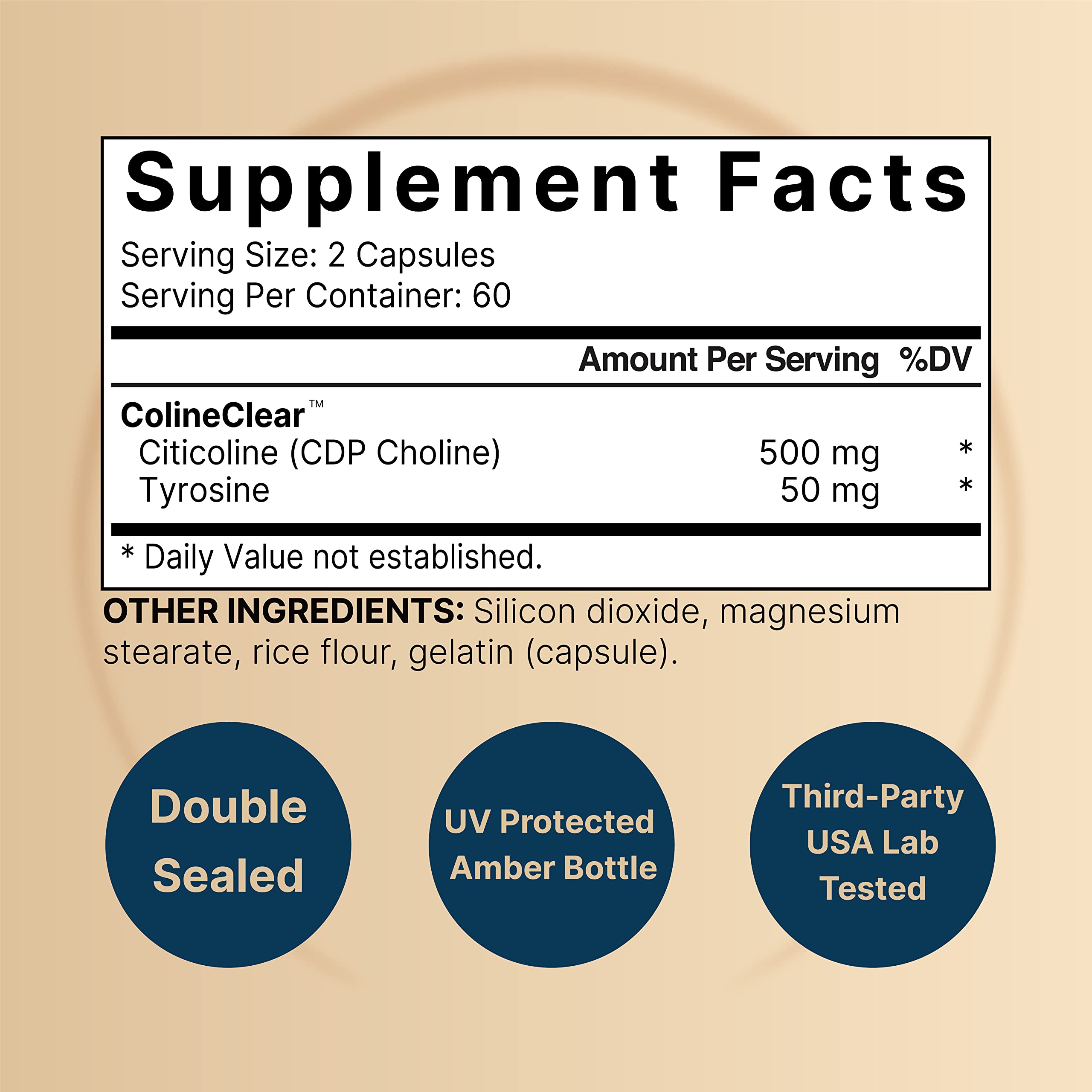 NatureBell Citicoline 500mg + Tyrosine 50mg – 120 Capsules | Dual Action Brain Support