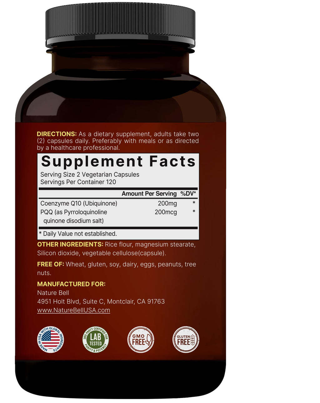 NatureBell CoQ10 200mg with PQQ – 240 Veggie Capsules | High Absorption