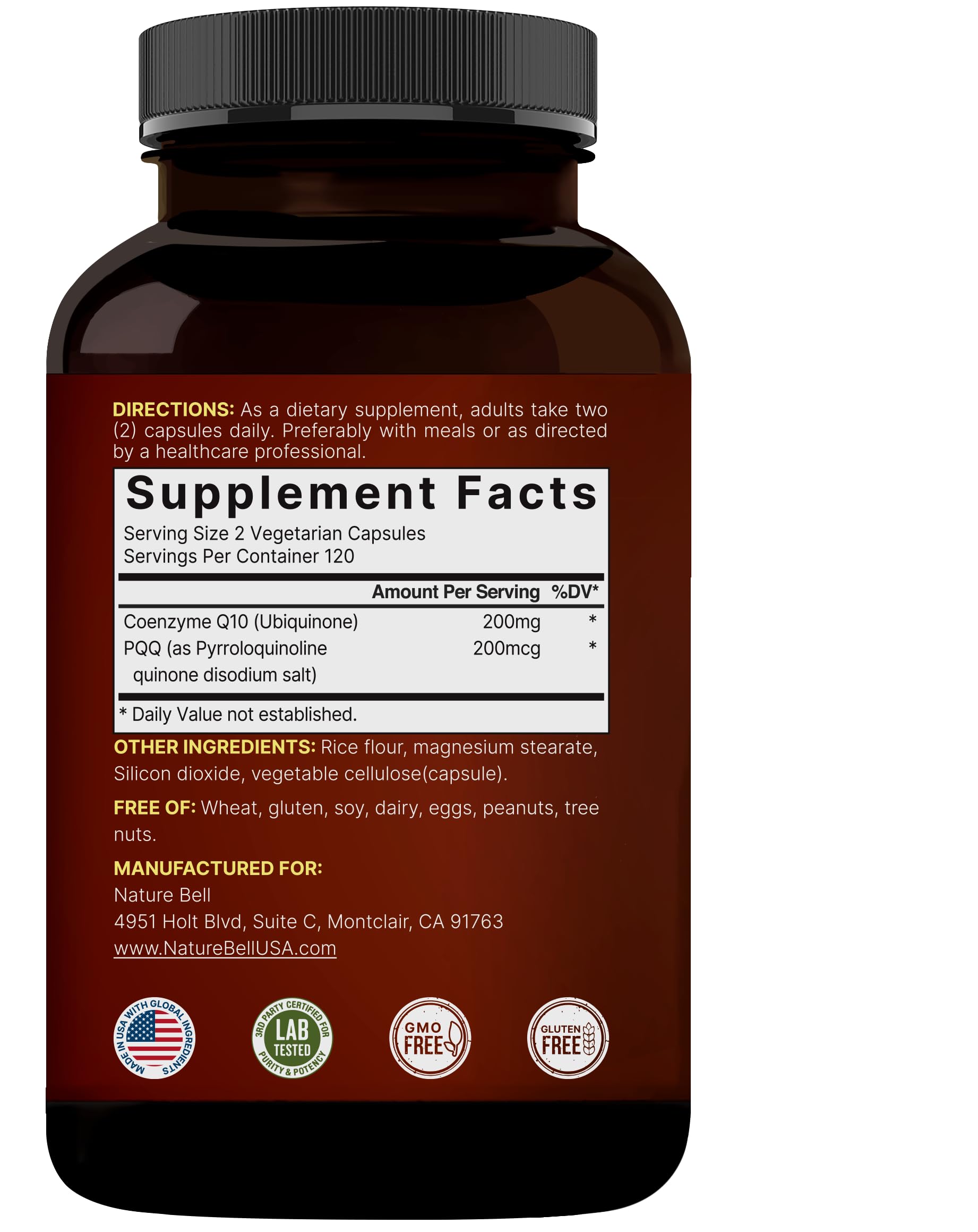 NatureBell CoQ10 200mg with PQQ – 240 Veggie Capsules | High Absorption