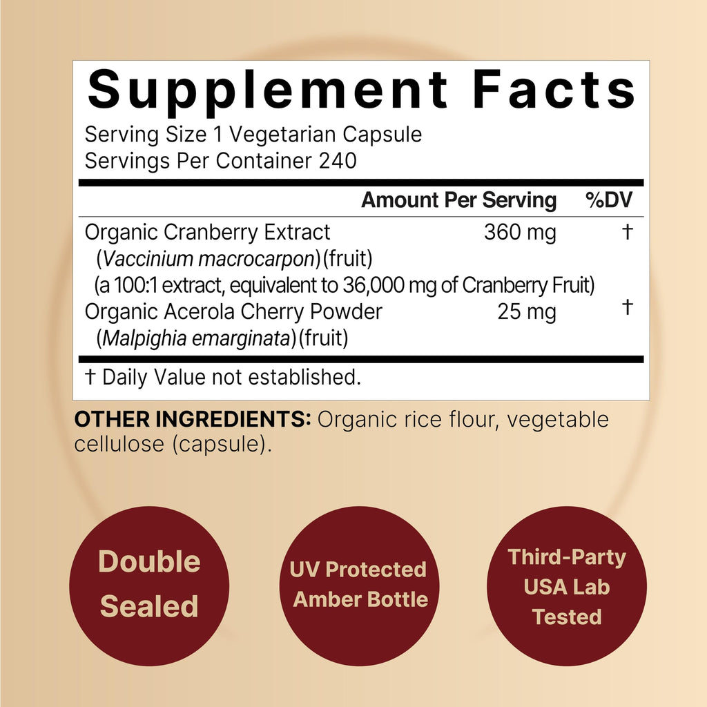NatureBell Cranberry Pills 2 Pack – 36,000mg Extract, Acerola | Organic, Sugar Free