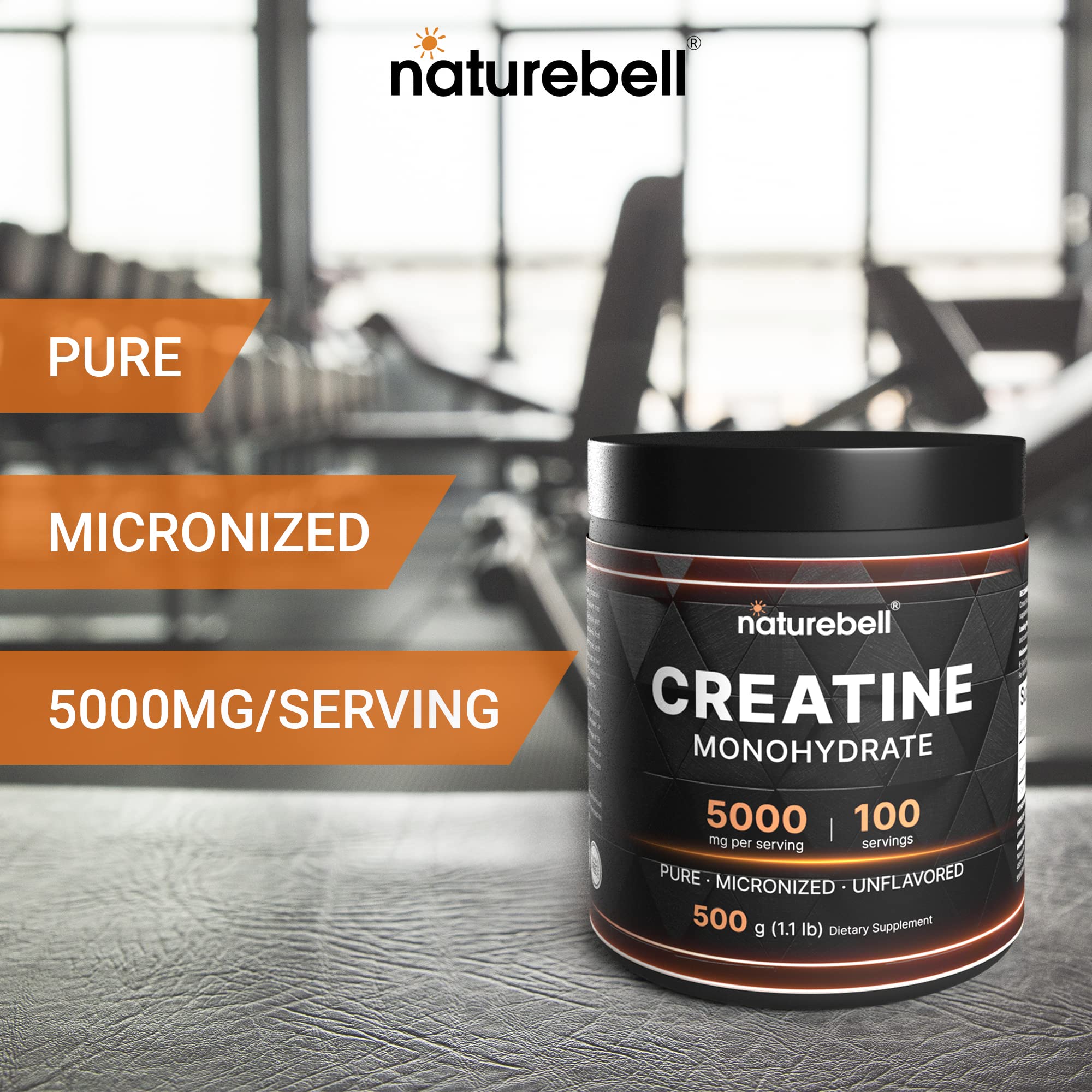 NatureBell 2 Pack Creatine Monohydrate Powder 500g – 5,000mg per Serving, 200 Servings | Keto & Vegan