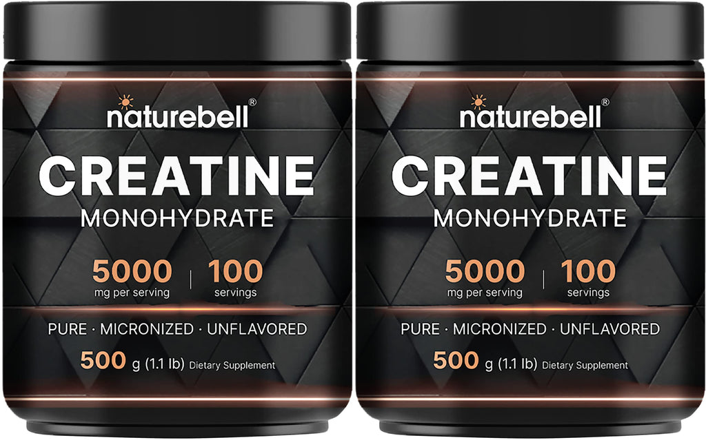 NatureBell 2 Pack Creatine Monohydrate Powder 500g – 5,000mg per Serving, 200 Servings | Keto & Vegan