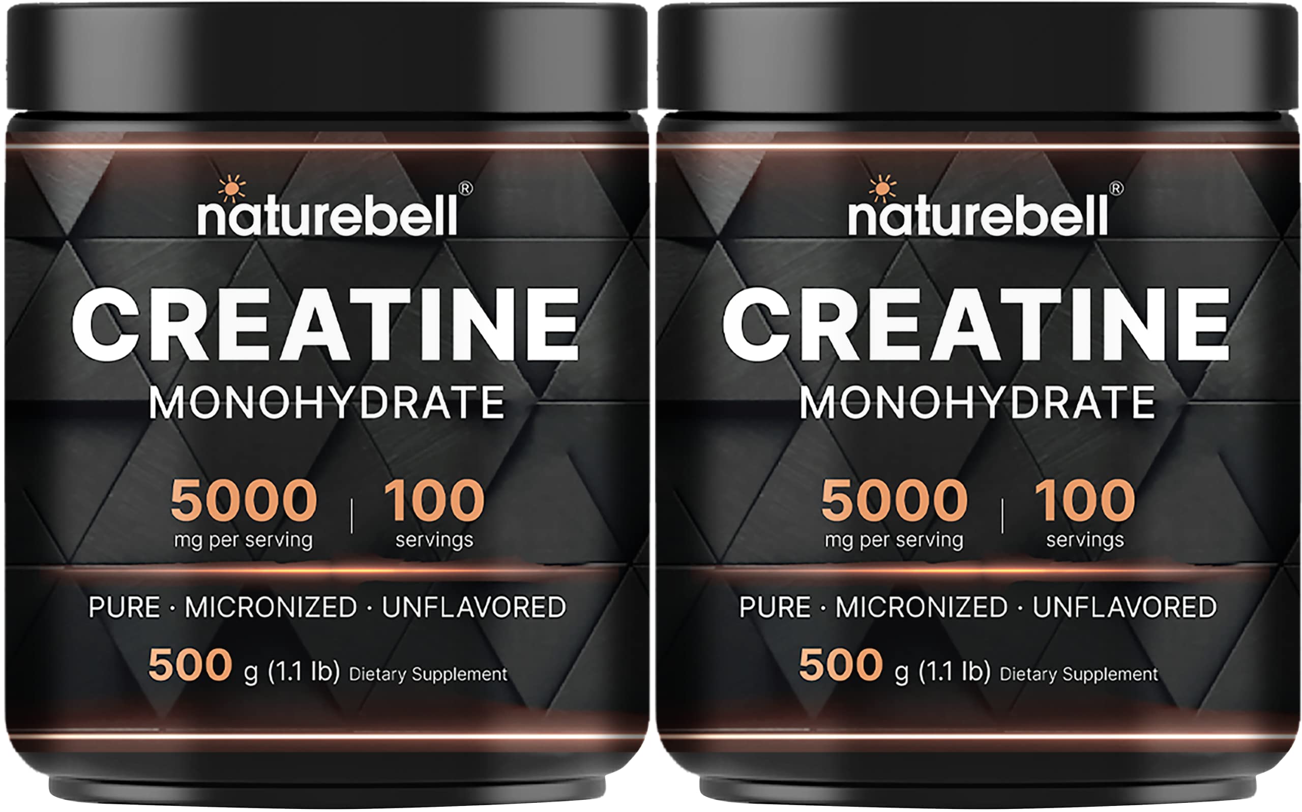 NatureBell 2 Pack Creatine Monohydrate Powder 500g – 5,000mg per Serving, 200 Servings | Keto & Vegan