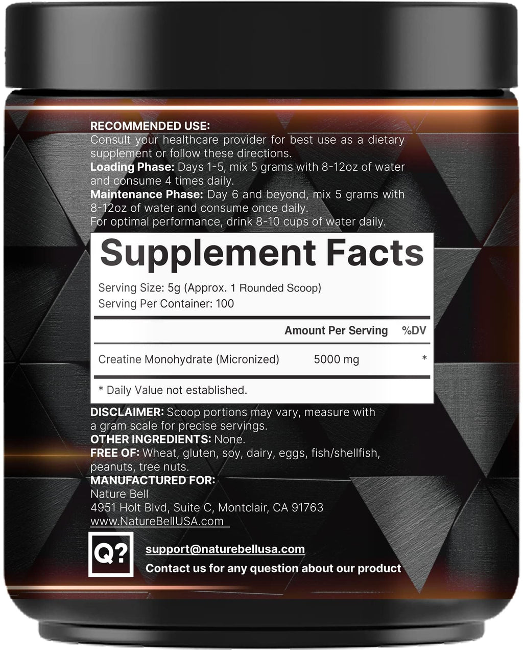 NatureBell Creatine Monohydrate Powder – 500g, 100 Servings, Unflavored, Micronized