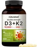 NatureBell Vitamin D3 10,000 IU + K2 200 mcg (MK-7) - 240 Softgels, Coconut Oil, Non-GMO