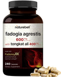NatureBell Fadogia Agrestis 600mg + Tongkat Ali 400mg | 240 Caps | 20:1 & 200:1 Extracts | Non-GMO