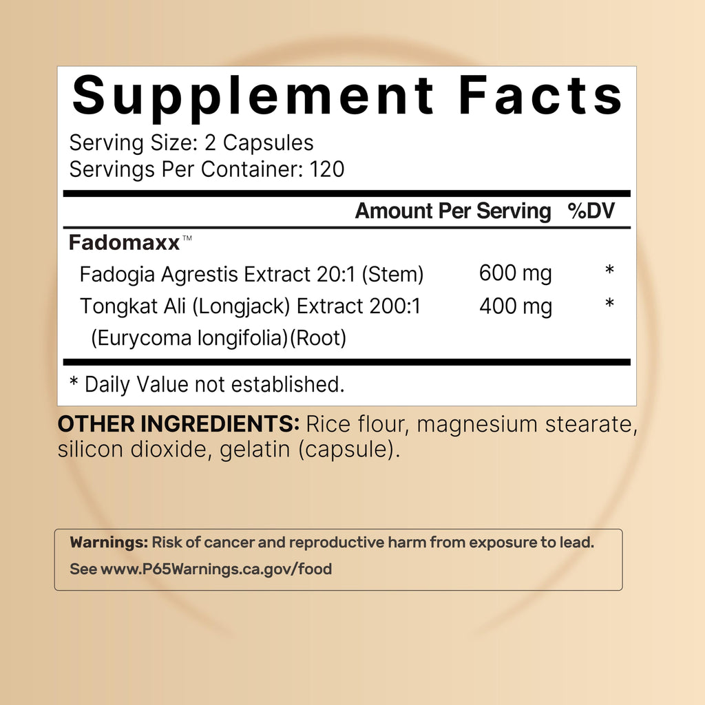 NatureBell Fadogia Agrestis 600mg + Tongkat Ali 400mg | 240 Caps | 20:1 & 200:1 Extracts | Non-GMO