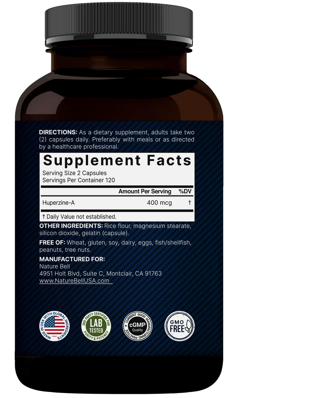 NatureBell Huperzine A 400mcg Per Serving | 240 Capsules – Focus, Cognition & Memory (Non-GMO)