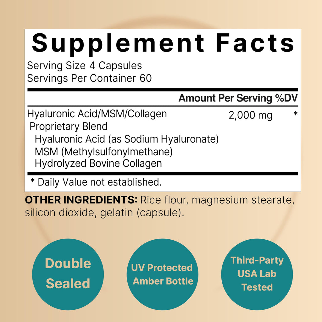 NatureBell 2 Pack Hyaluronic Acid 2000 mg | 480 Capsules with MSM & Hydrolyzed Collagen – Skin Hydration, Joints, Hair & Eyes