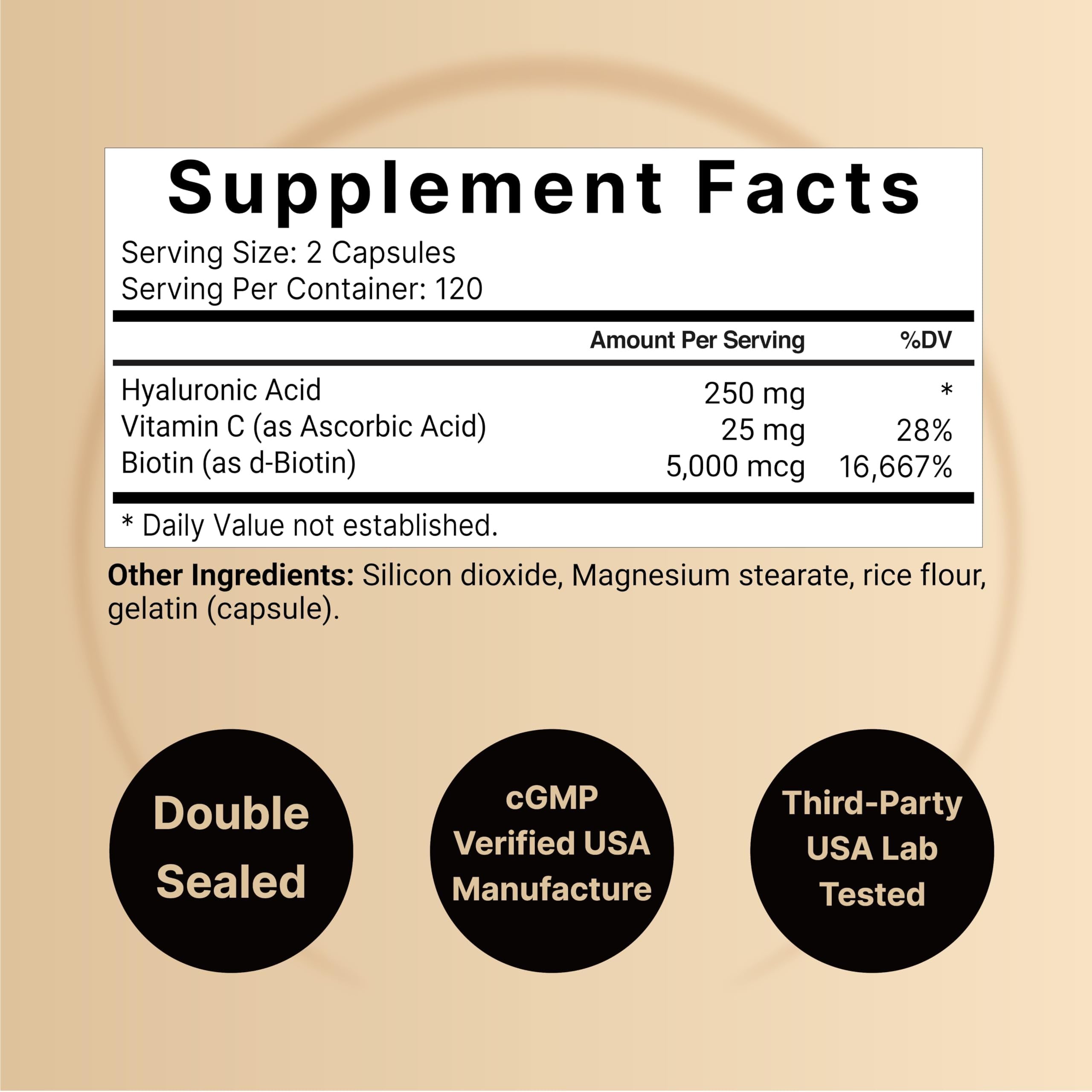 NatureBell Hyaluronic Acid 250mg – 240 Capsules with Biotin & Vitamin C (3-in-1)