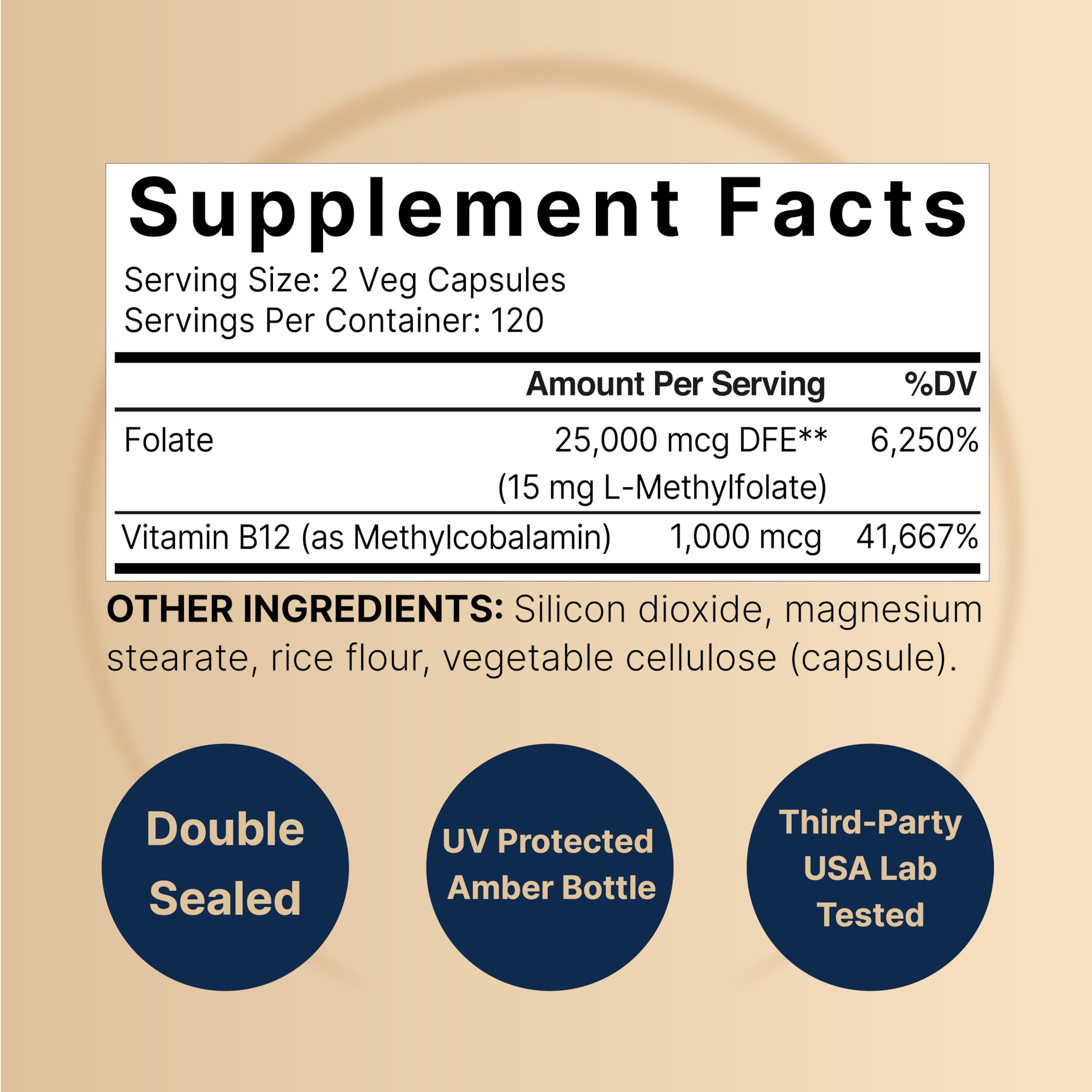 NatureBell L-Methylfolate 15mg | 240 Veggie Capsules | 5-MTHF + 1000mcg B12 – Energy & Cognitive Support