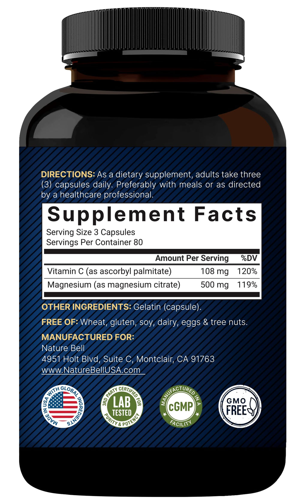NatureBell Magnesium Citrate 500mg, 240 Capsules | High-Purity Elemental Form | Non-GMO, Gluten-Free