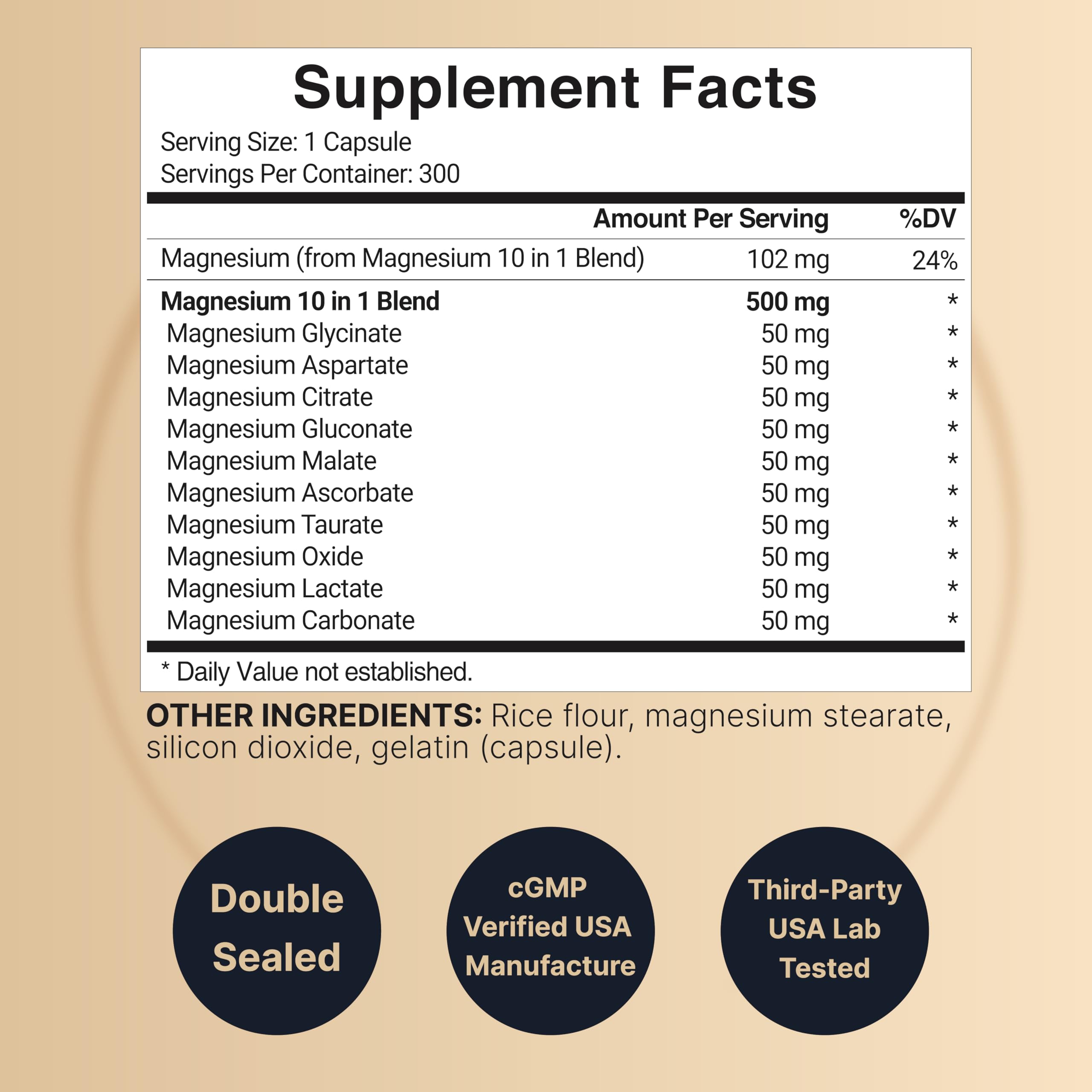 NatureBell Magnesium Complex 500mg – 10 Active Forms, 300 Caps