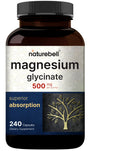 NatureBell Magnesium Glycinate 500mg Capsules | 240 Count, Chelated & Purified, 3rd-Party Tested, Non-GMO, Gluten Free