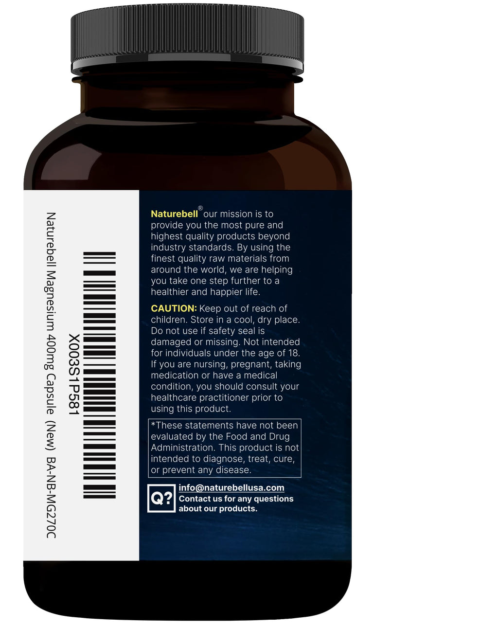 NatureBell Magnesium Glycinate 400mg | 270 Capsules | Chelated for High Absorption | Non-GMO, Gluten-Free, Vegan