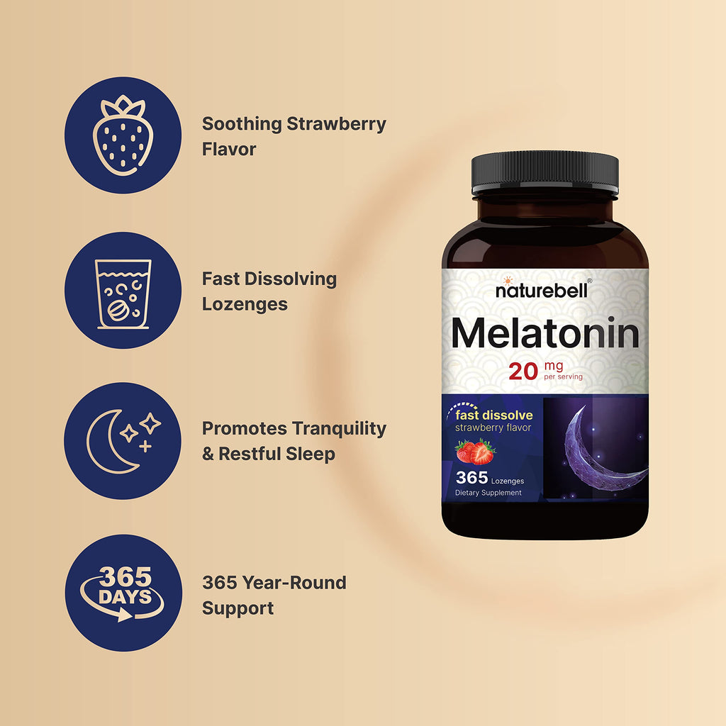 NatureBell Melatonin 20mg – 365 Fast-Dissolve Chewables, Strawberry | 1 Year Supply, Non-GMO & Gluten-Free