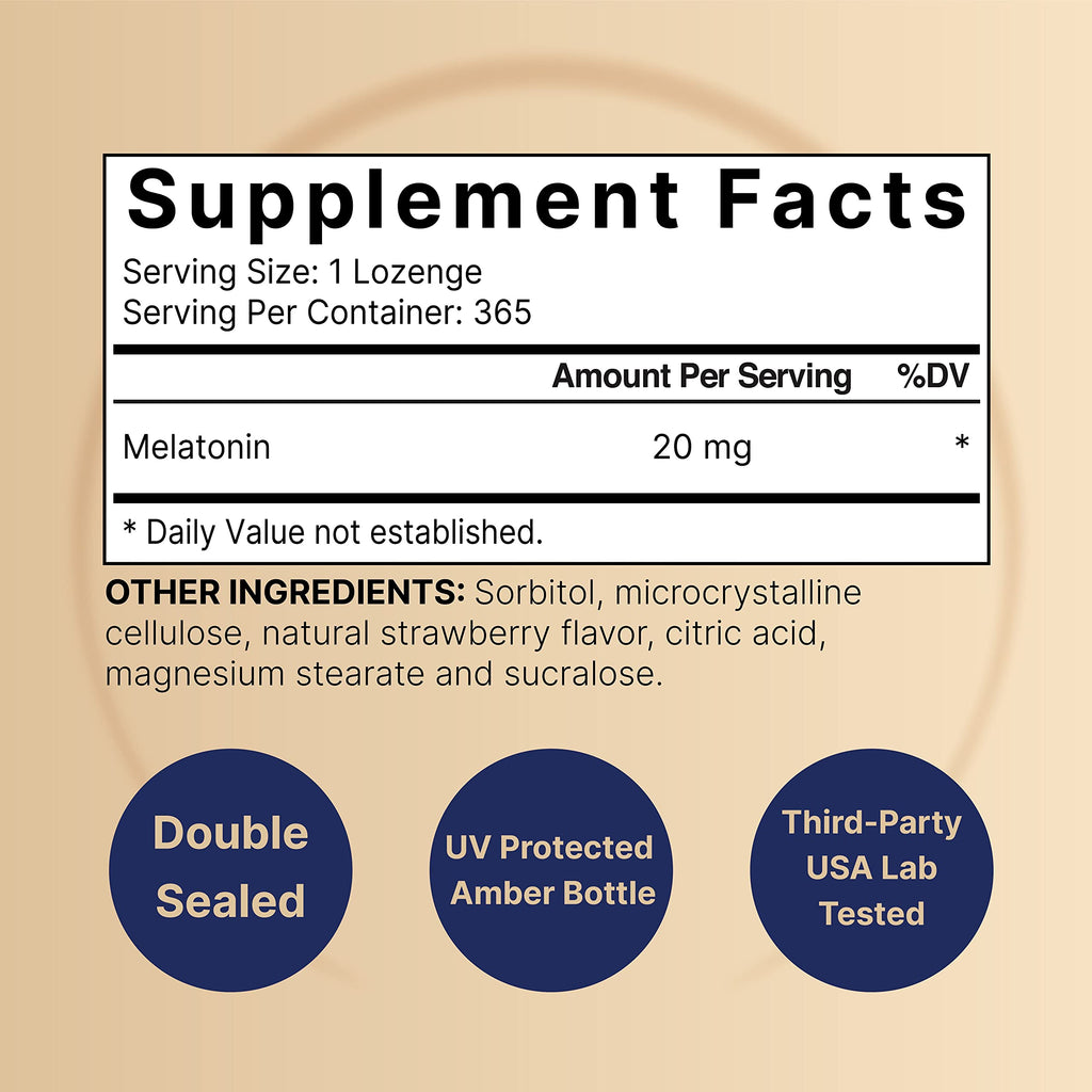 NatureBell Melatonin 20mg – 365 Fast-Dissolve Chewables, Strawberry | 1 Year Supply, Non-GMO & Gluten-Free